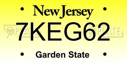 7KEG62 New Jersey License Plate