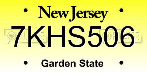 7KHS506 New Jersey License Plate