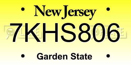 7KHS806 New Jersey License Plate