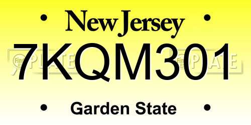 7KQM301 New Jersey License Plate
