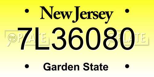 7L36080 New Jersey License Plate