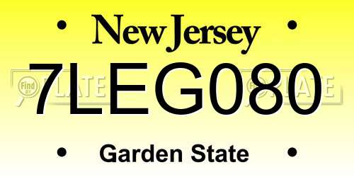7LEG080 New Jersey License Plate