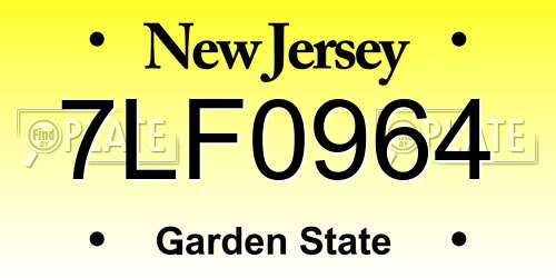 7LF0964 New Jersey License Plate