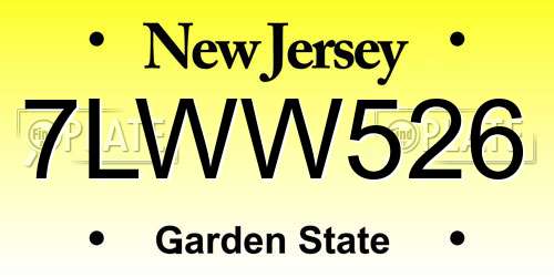 7LWW526 New Jersey License Plate