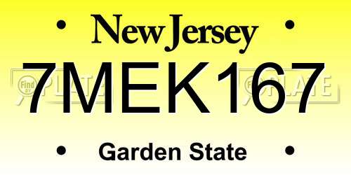 7MEK167 New Jersey License Plate