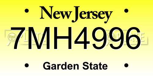 7MH4996 New Jersey License Plate