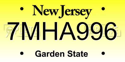 7MHA996 New Jersey License Plate