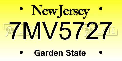 7MV5727 New Jersey License Plate