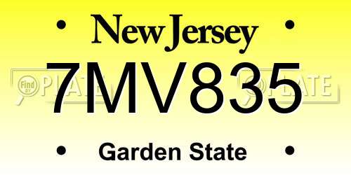 7MV835 New Jersey License Plate