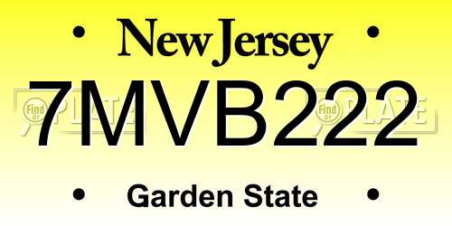 7MVB222 New Jersey License Plate