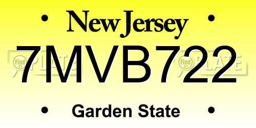 7MVB722 New Jersey License Plate