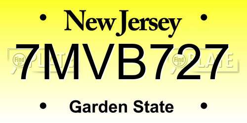 7MVB727 New Jersey License Plate
