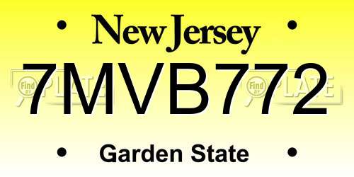 7MVB772 New Jersey License Plate