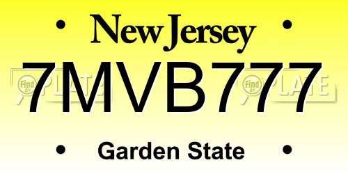 7MVB777 New Jersey License Plate