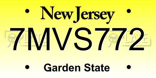 7MVS772 New Jersey License Plate