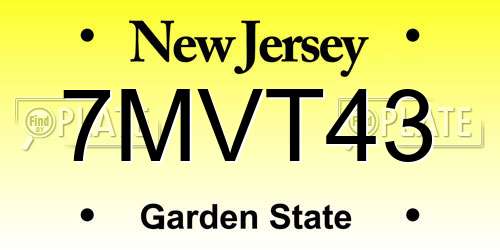 7MVT43 New Jersey License Plate
