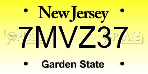 7MVZ37 New Jersey License Plate