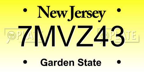 7MVZ43 New Jersey License Plate