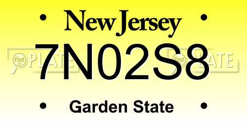 7N02S8 New Jersey License Plate
