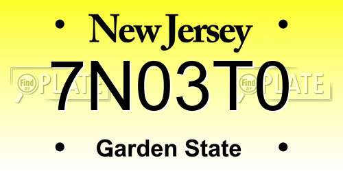 7N03T0 New Jersey License Plate