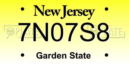7N07S8 New Jersey License Plate