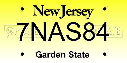 7NAS84 New Jersey License Plate