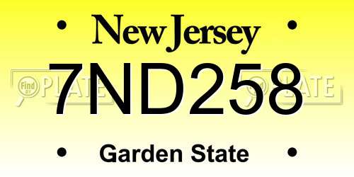 7ND258 New Jersey License Plate