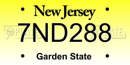 7ND288 New Jersey License Plate