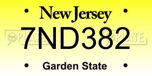 7ND382 New Jersey License Plate