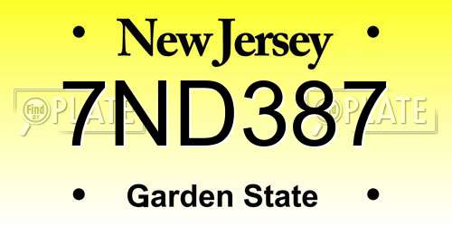 7ND387 New Jersey License Plate