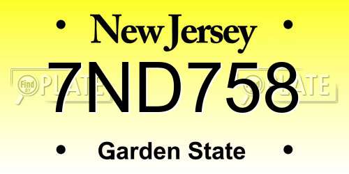 7ND758 New Jersey License Plate