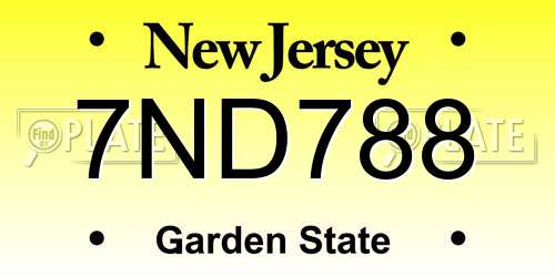 7ND788 New Jersey License Plate