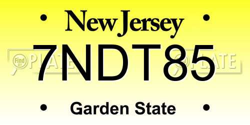 7NDT85 New Jersey License Plate