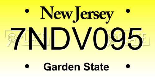 7NDV095 New Jersey License Plate