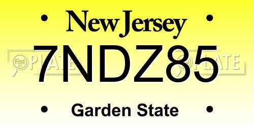 7NDZ85 New Jersey License Plate
