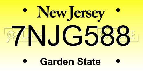 7NJG588 New Jersey License Plate