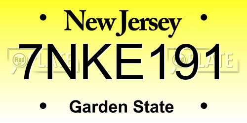 7NKE191 New Jersey License Plate