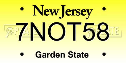 7NOT58 New Jersey License Plate