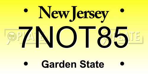 7NOT85 New Jersey License Plate