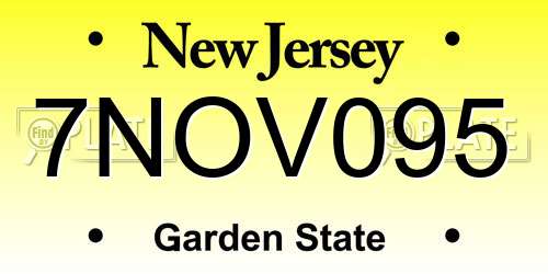 7NOV095 New Jersey License Plate