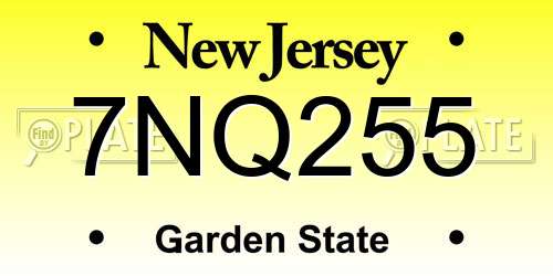 7NQ255 New Jersey License Plate