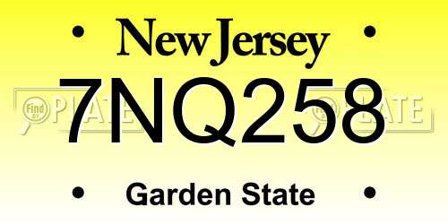7NQ258 New Jersey License Plate