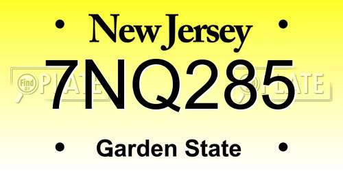 7NQ285 New Jersey License Plate
