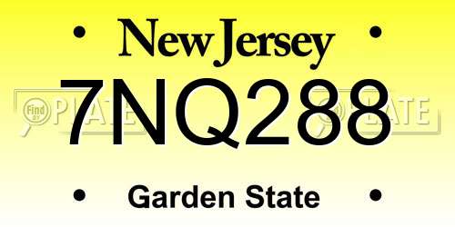 7NQ288 New Jersey License Plate