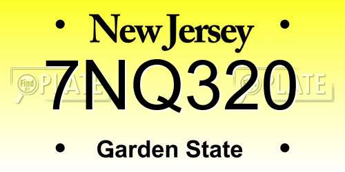 7NQ320 New Jersey License Plate
