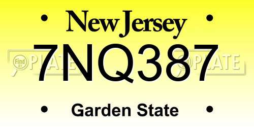 7NQ387 New Jersey License Plate