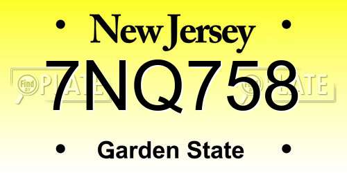 7NQ758 New Jersey License Plate