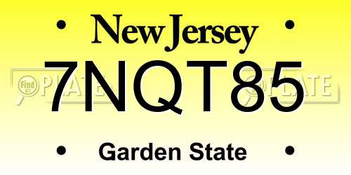 7NQT85 New Jersey License Plate