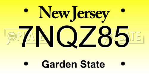 7NQZ85 New Jersey License Plate