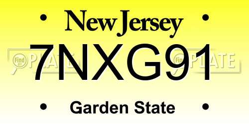 7NXG91 New Jersey License Plate